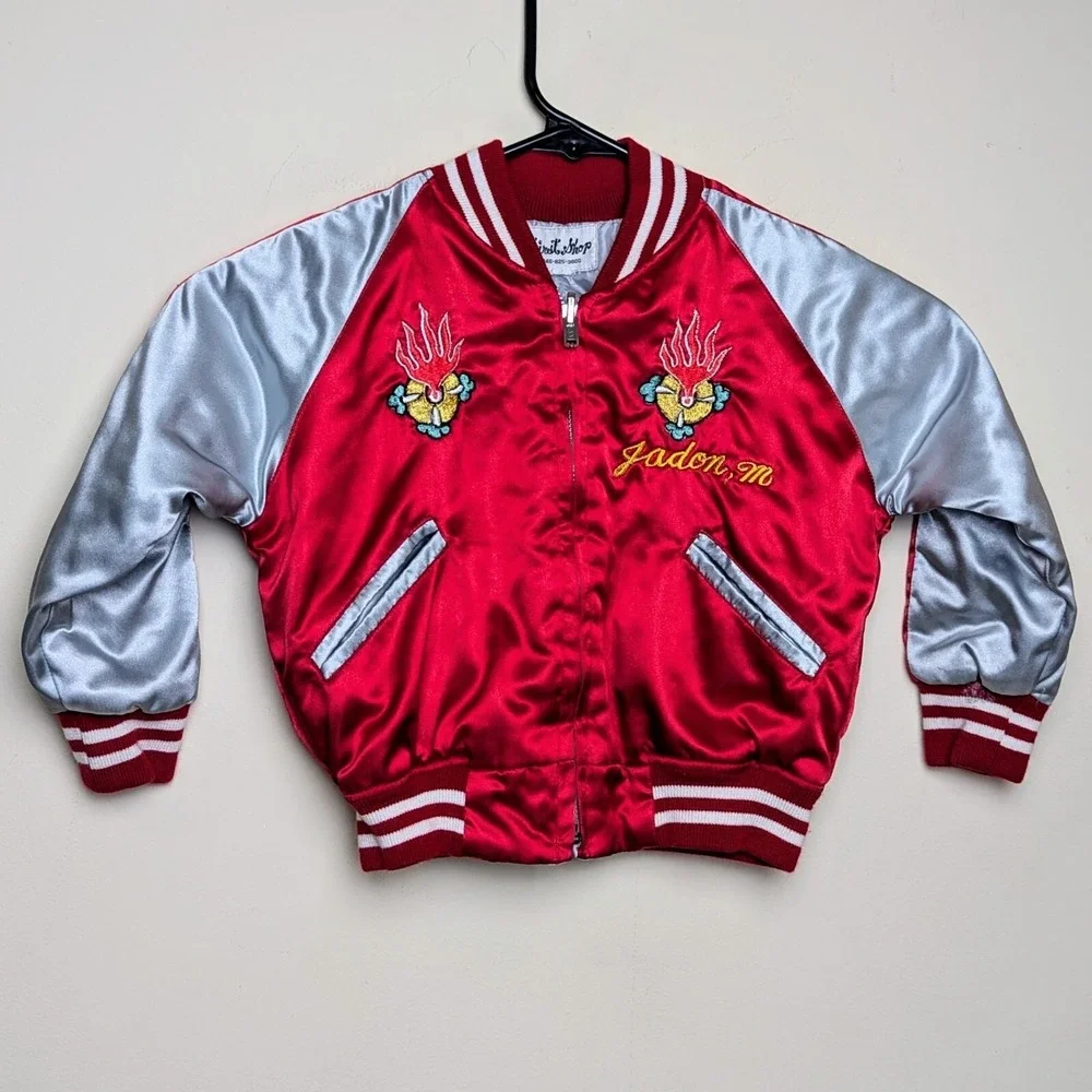 Vintage Japan Yokosuka Souvenir‎ Dragon Satin Embroidered 80s Jacket Youth Small